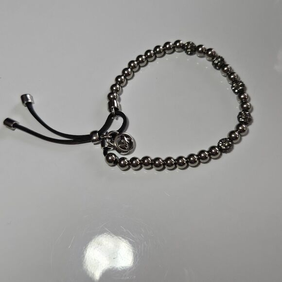 Michael Kors Slider Bracelet | Silver and Rhinestone Beaded Adjustable - Picture 11 of 13